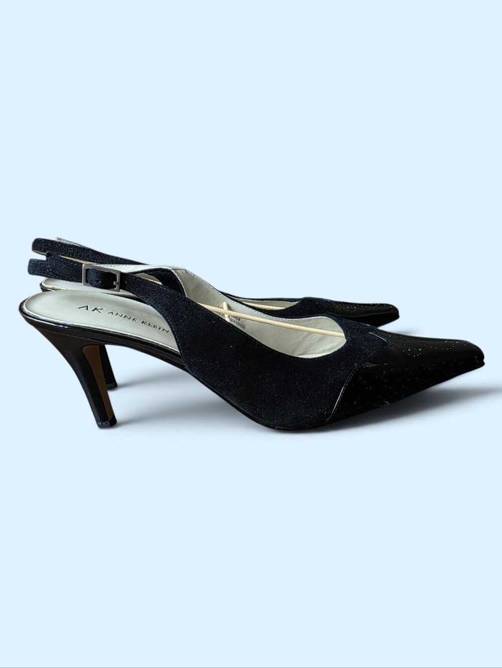 AK Anne Klein pointed-toe slingback 3" heels Patent Leather & Suede 10